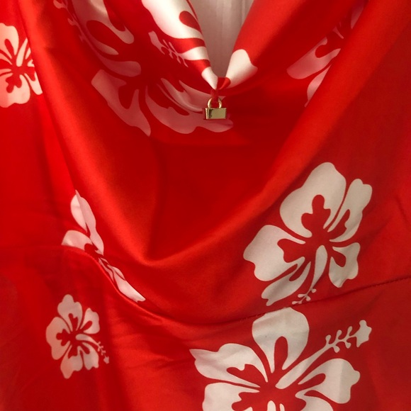 Runaway the label Red White Hawaiian maxi dress spaghetti trap with slit M - Picture 7 of 12